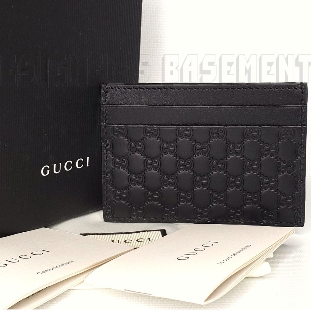 GUCCI black MICRO G MicroGUCCISSIMA embossed Leather Card Case wallet New in Box